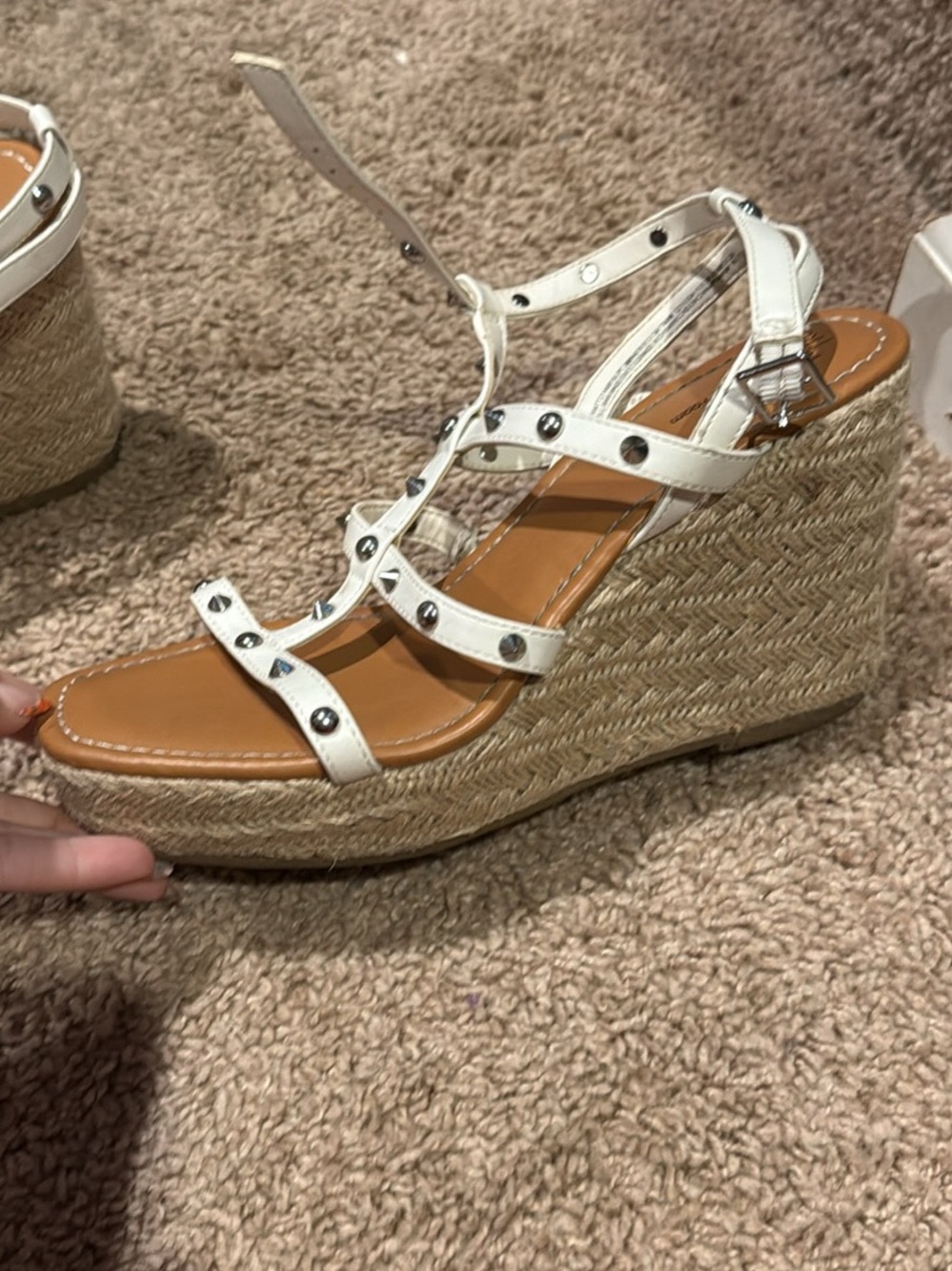 Women’s White Studded Espadrille Wedge Sandals